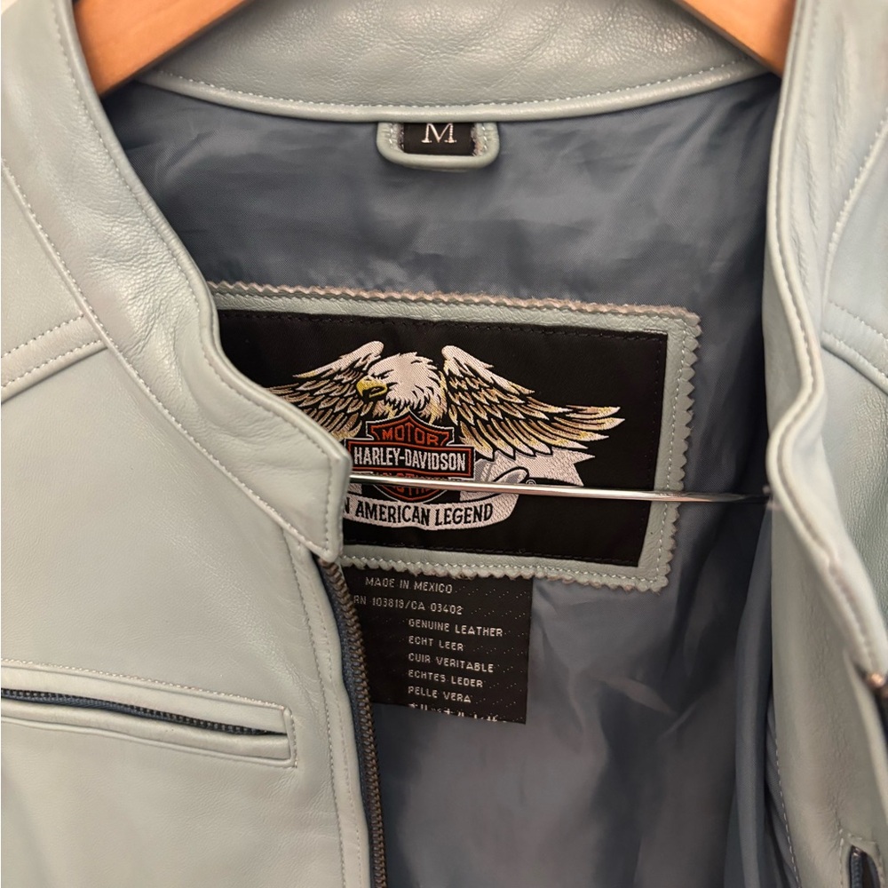 Harley Davidson Women's Leather Jacket - color Soft Aqua Blue Size M - Picture 4 of 8
